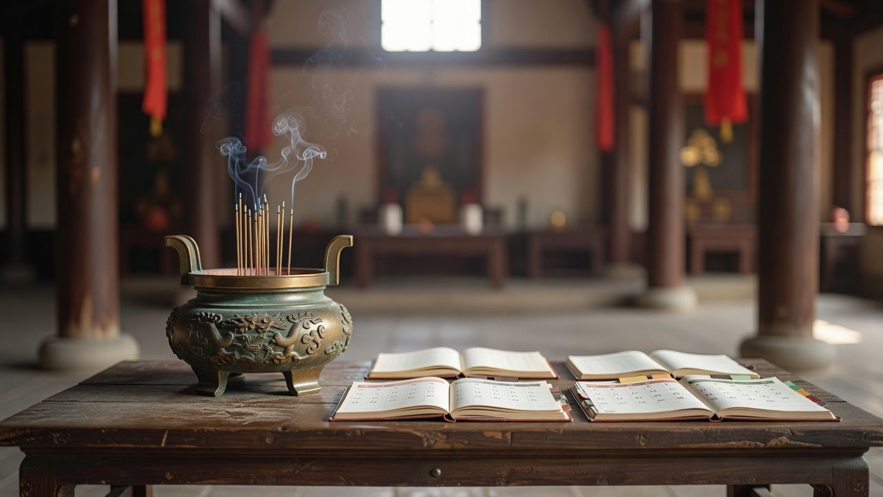 把節氣欄與農曆月日分開閱讀 二十四節氣年曆閱讀情境:桌面放年曆與筆記,分別以不同色籤標示國曆、農曆與節氣欄位,不呈現具體日期